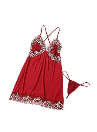Lace Floral V-Neck Sleeveless Hollow Out Lingerie Nightdress 