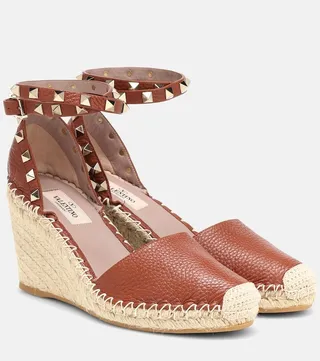 Rockstud leather wedge espadrilles