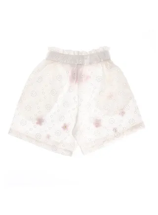 Perforated White & Red Girls Shorts 