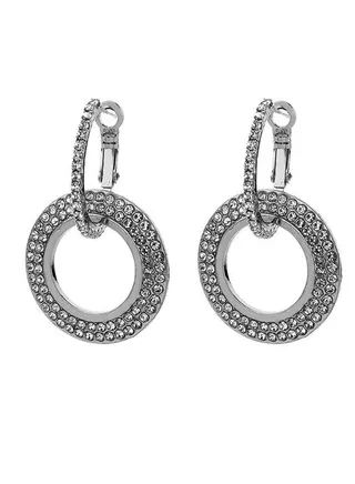 Fashion Rhinestone Double Circle Clip-On Earrings 