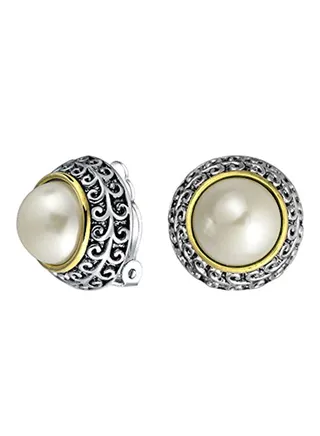 Two Tone Bali Button Dome Clip On Earrings  Plated Alloy 