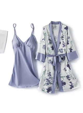 Two-Piece Tie Nightgown And Nightgown Set 