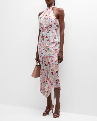 Lila Back Neck-Tie Sleeveless Silk Halter Dress