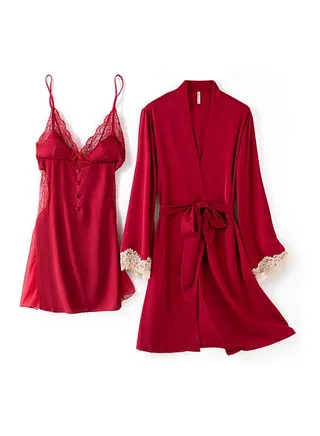 Two-piece tie nightgown and nightgown set 