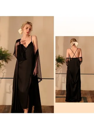 Two-Piece Tie Nightgown And Nightgown Set 