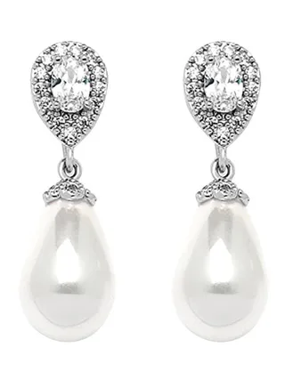 Glass Pearl Drop With Pear-Shaped Halos Metal Clip-ons 