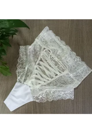 Women's Fashion  High Waist Lace Panties Hollow Out Underwear Thong White 