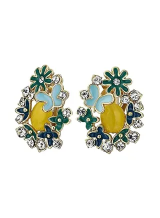Gold Plated Crystal Studded Clip On Earrings 