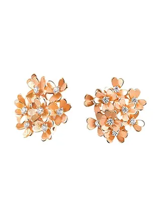 Rose Gold Plated Cubic Zirconia Studded Floral Clip On Earrings 