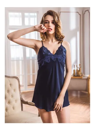 Lace Floral V-Neck Sleeveless Hollow Out Lingerie Nightdress Set 