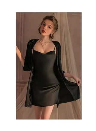 Two-Piece Tie Nightgown And Nightgown Set 