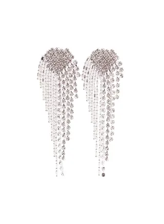 Alloy Rhinestone Studded Tassel Earrings 