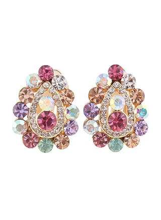 Gold Plated Rhinestone Crystal Studded Clip-On Earrings 