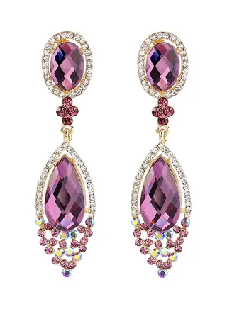 Wedding Bridal Infinity Figure 8 Crystal Teardrop Chandelier Dangle Clip On Earrings 