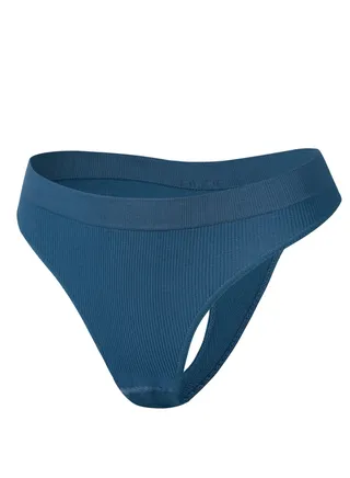 Women's Solid Color Seamless Underwear Low-Waisted T-Word Thong Briefs Soft Stretch Underpants Dusty Blue 