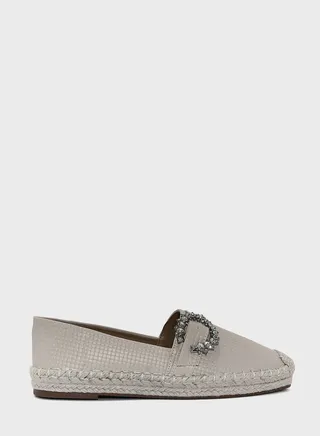 Textured Diamante Buckle Flat Espadrille