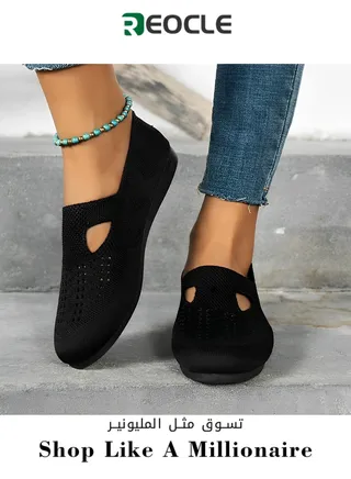 Women's Mesh Flats Shoes Lightweight Comfortable Loafers Breathable Slip on Shoes Knitted Flat Shoes Walking Shoes with Round Toe 