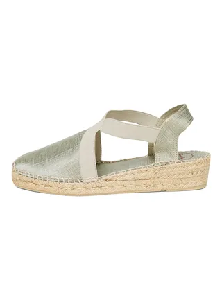 Vic Metallic Elastic Strap Wedge Espadrille Silver 