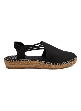 Neus Metallic Elastic Strap Flat Espadrille Black 