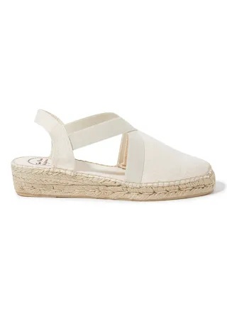 Verona Linen Elastic Strap Wedge Espadrille Off White 