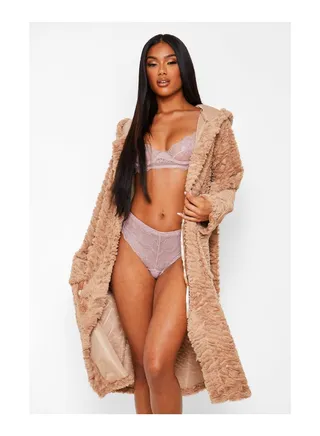 Rippled Textured Fur Longline Robe 