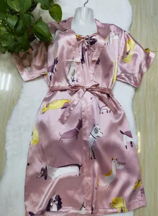 Women's Long Kimono Robe,Silk Dressing Gown Satin Nightwear Bathrobe,Elegant Crane Printing 