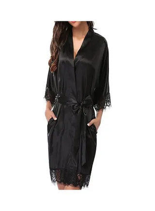 Solid Colour Night Robe Black 