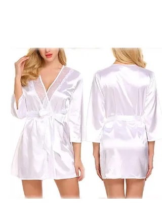 Women. Pure Short Satin Robes Bridesmaid and Bride Silky Robes Summer Sleepwear 