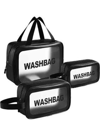 Set of 3 pieces, different sizes, large, medium and small, women's cosmetic organizer, waterproof cosmetic bag with zipper - Black 