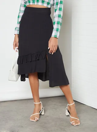 Asymmetric Hem Skirt Black 