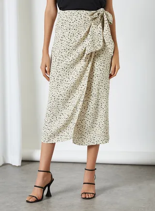 Floral Print Wrap Skirt Sand 
