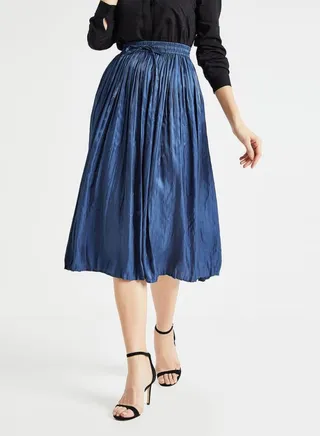Metallic Plisse Skirt Blue 