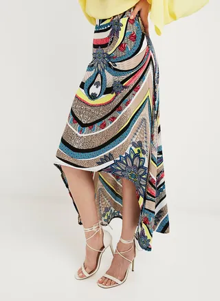 High Rise Printed Skirt Yellow/Blue/White 