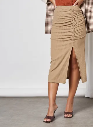 Ribbed Side Slit Skirt Toasted Coconut 
