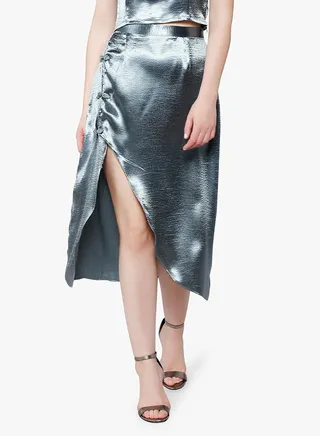 Satin Midi Skirt Blue 