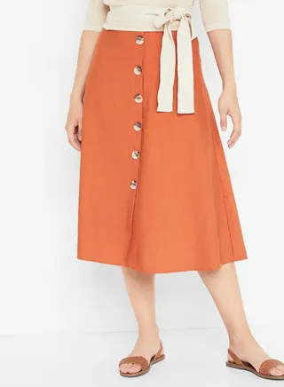 Buttoned Midi Skirt Orange 