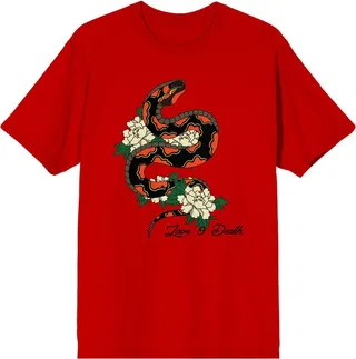 Celestial Tropics Snake And Flowers Men’s Red T-Shirt-XXL