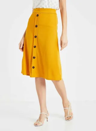 Button Through Skirt Yellow 