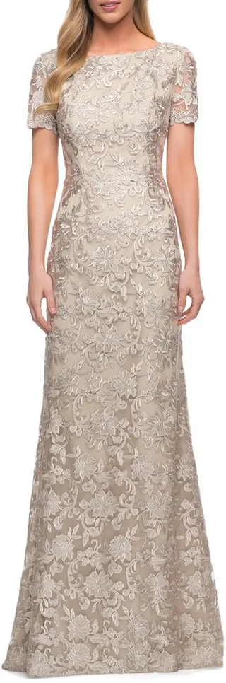 Lace Short Sleeve Sheath Gown