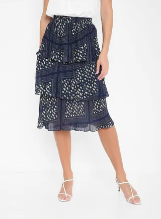 Solid Design Patterned Tiered Skirt Blue/White 