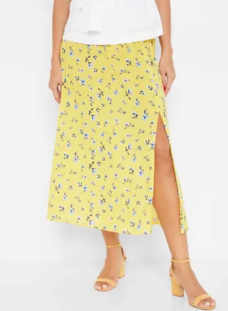 Floral Print Midi Skirt Yellow 