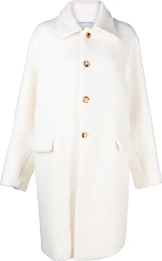 White Single-Breasted Fluffy Wool Coat