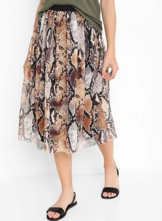 Mid-Rise Printed Mesh Skirt Black/Brown/White 