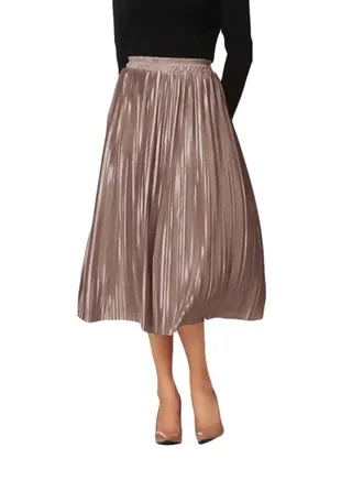 High Waist Elasticated Midi Skirt Brown 