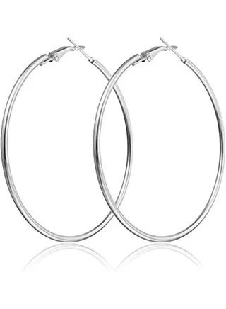 Silver Hoop Earrings For Women And Girls Size Large 5Cm 