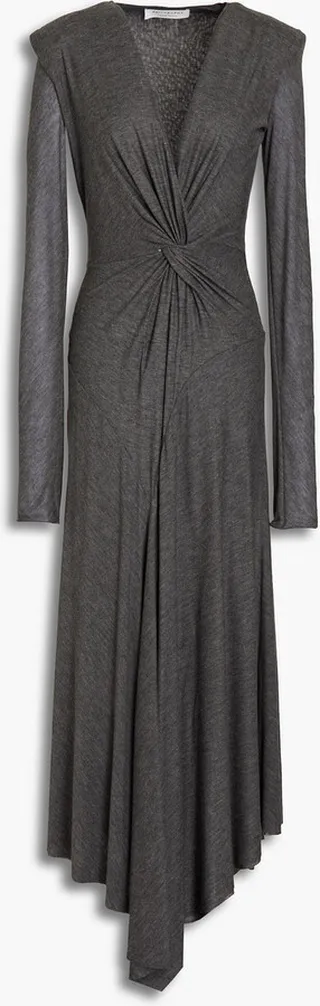 Asymmetric twisted modal-jersey midi dress