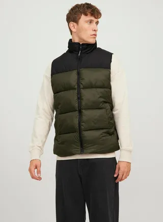 Color Block High Neck Puffed Body Warmer