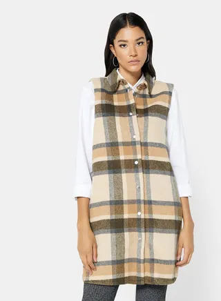 Checked Longline Vest Beige/Nomad 