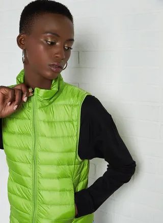 Solid Design Sleeveless Down Jacket Green 