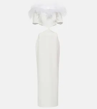 Feather-trimmed cutout maxi dress